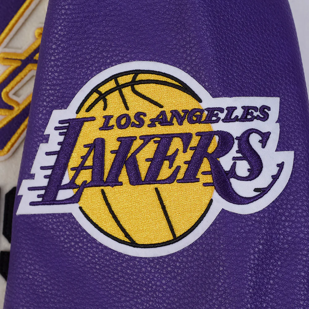 NBA LOS ANGELES LAKERS MODERN ORIGINALS MEN'S RIB WOOL VARSITY JACKET (EGGSHELL/ PURPLE) - Image 6