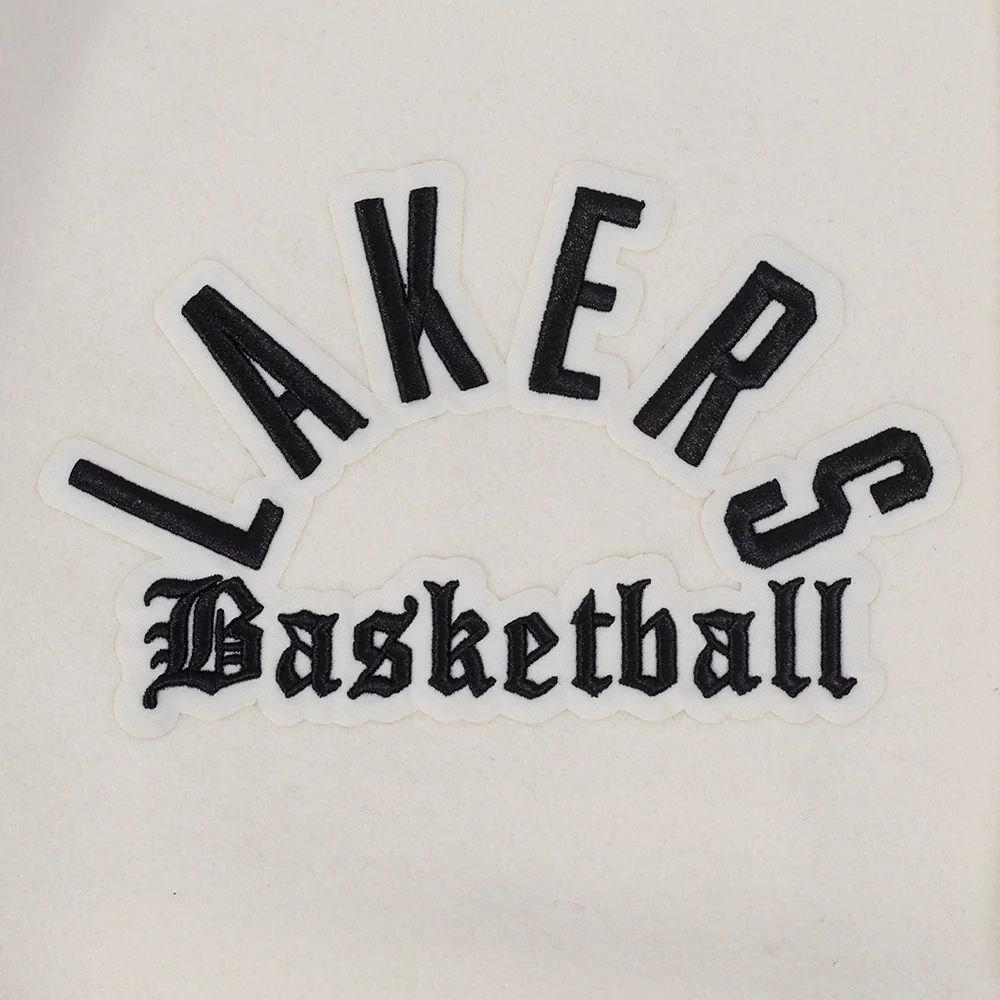 NBA LOS ANGELES LAKERS MODERN ORIGINALS MEN'S RIB WOOL VARSITY JACKET (EGGSHELL/ PURPLE) - Image 8