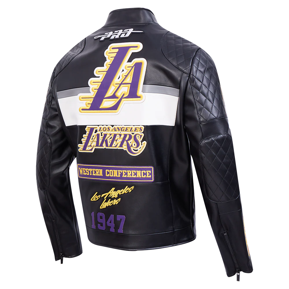 NBA LOS ANGELES LAKERS MEN'S MOTO JACKET (BLACK/WHITE) - Image 4