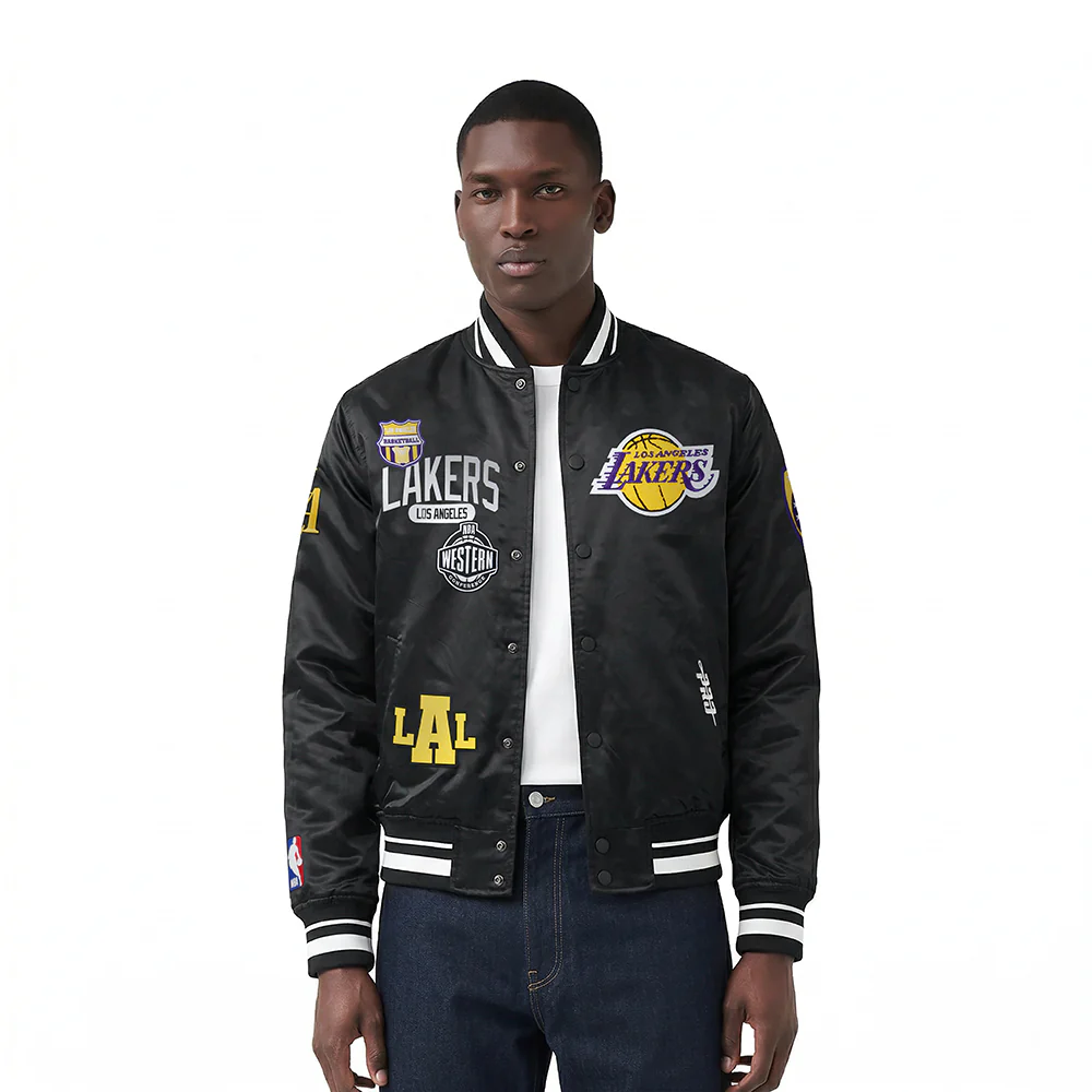 NBA LOS ANGELES LAKERS LETTERMAN MEN'S SATIN JACKET (BLACK)