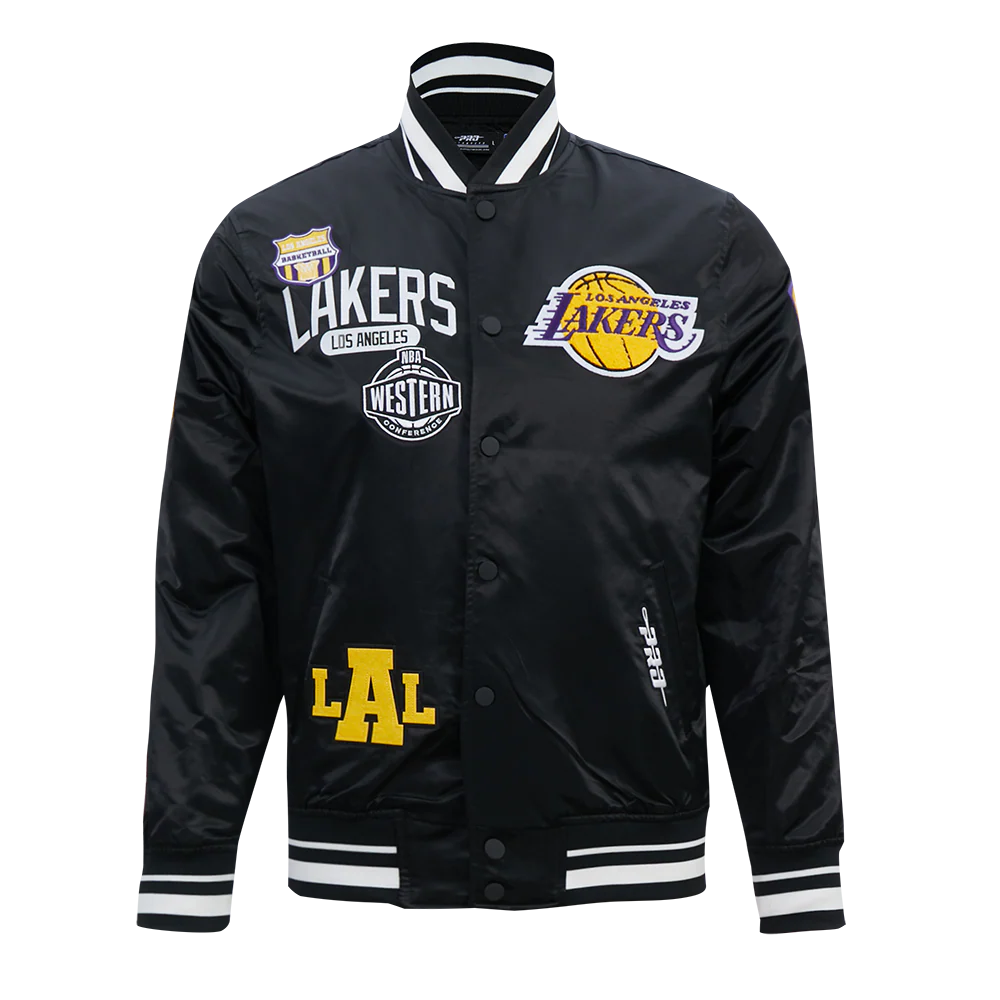 NBA LOS ANGELES LAKERS LETTERMAN MEN'S SATIN JACKET (BLACK) - Image 5