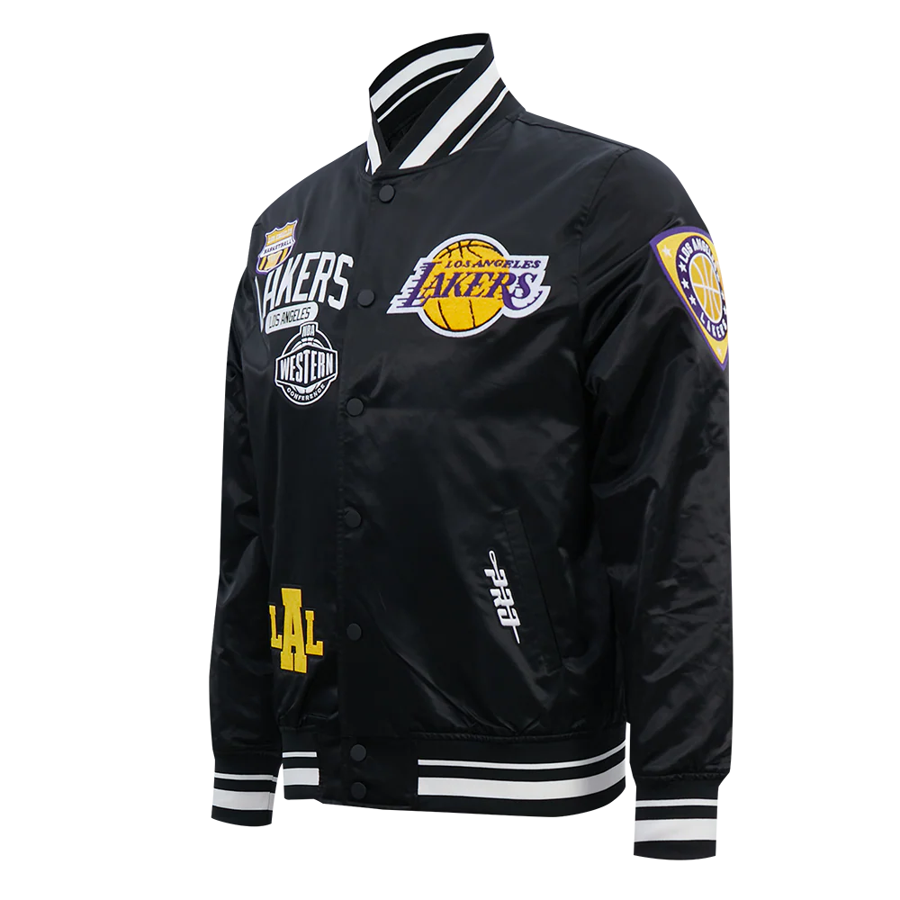 NBA LOS ANGELES LAKERS LETTERMAN MEN'S SATIN JACKET (BLACK) - Image 6