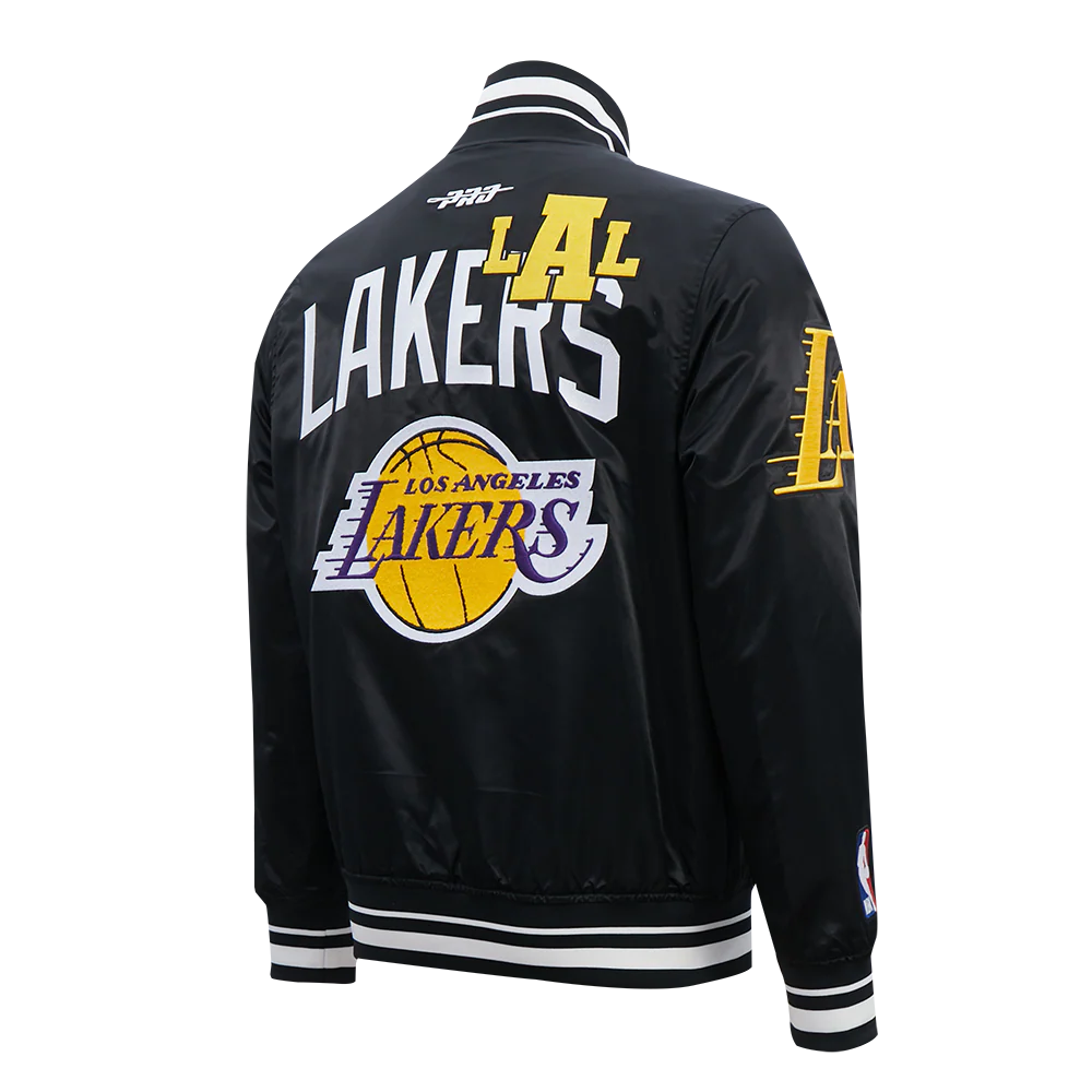 NBA LOS ANGELES LAKERS LETTERMAN MEN'S SATIN JACKET (BLACK) - Image 8
