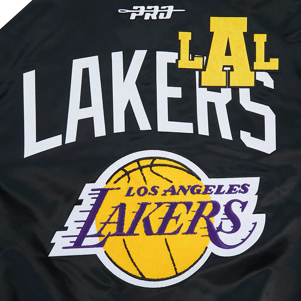 NBA LOS ANGELES LAKERS LETTERMAN MEN'S SATIN JACKET (BLACK) - Image 9