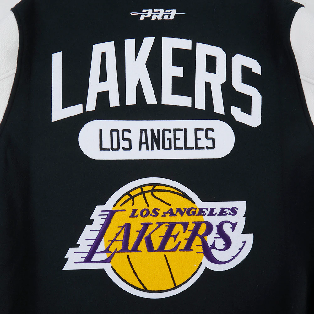NBA LOS ANGELES LAKERS LETTERMAN MEN'S VARSITY JACKET (BLACK/WHITE) - Image 10
