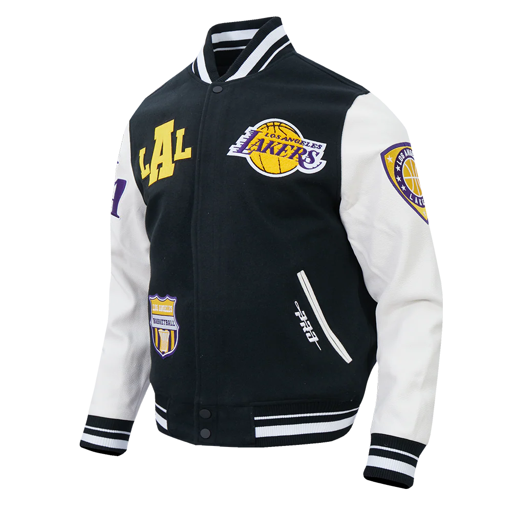 NBA LOS ANGELES LAKERS LETTERMAN MEN'S VARSITY JACKET (BLACK/WHITE) - Image 4