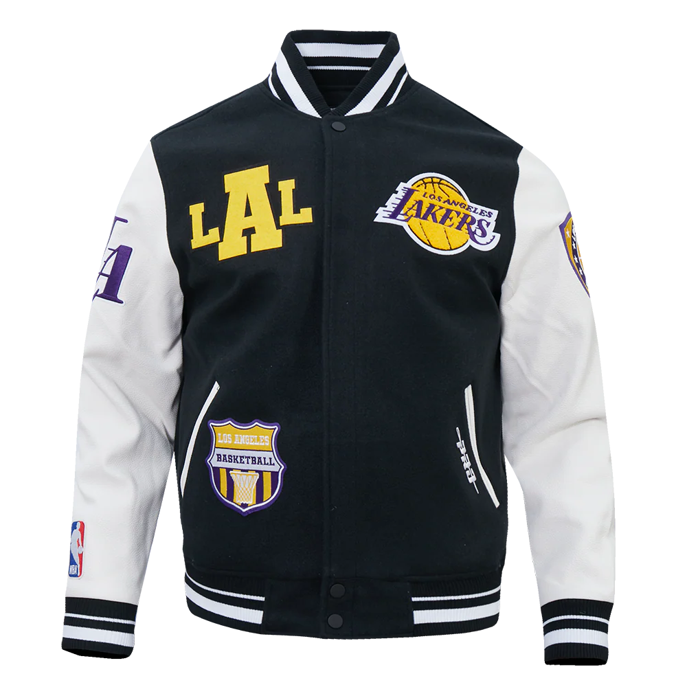 NBA LOS ANGELES LAKERS LETTERMAN MEN'S VARSITY JACKET (BLACK/WHITE) - Image 5