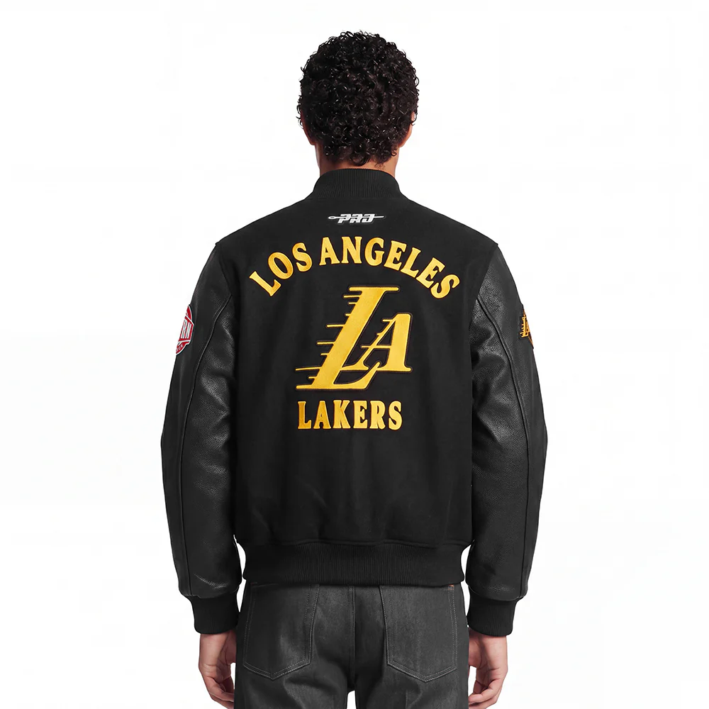 NBA LOS ANGELES LAKERS FIRST TEAM MEN'S VARSITY JACKET (JET BLACK) - Image 2