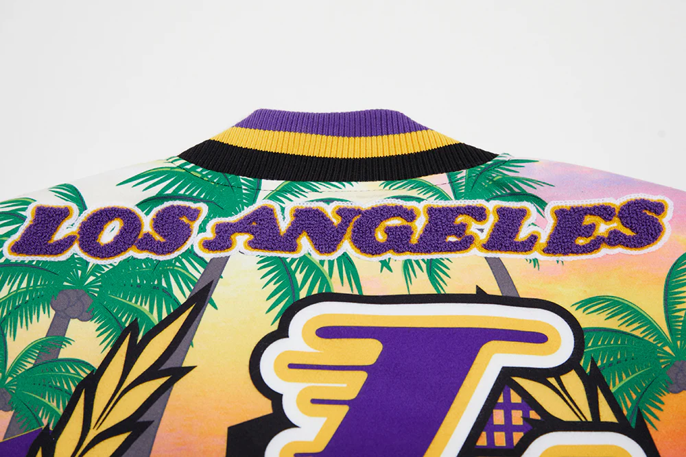 NBA LOS ANGELES LAKERS REMIX MEN'S VARSITY JACKET (BLACK) - Image 5