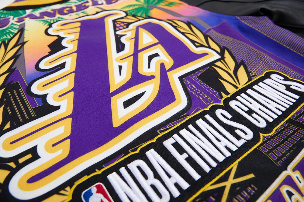 NBA LOS ANGELES LAKERS REMIX MEN'S VARSITY JACKET (BLACK) - Image 7