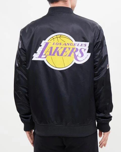 NBA LOS ANGELES LAKERS BIG LOGO MEN'S SATIN JACKET (BLACK) - Image 14