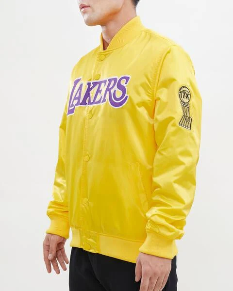 NBA LOS ANGELES LAKERS BIG LOGO MEN'S SATIN JACKET (YELLOW) - Image 11