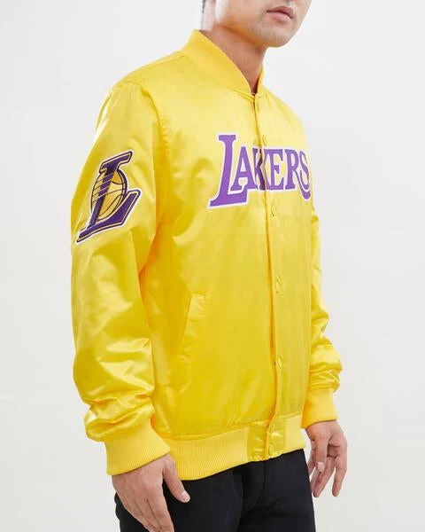 NBA LOS ANGELES LAKERS BIG LOGO MEN'S SATIN JACKET (YELLOW) - Image 12