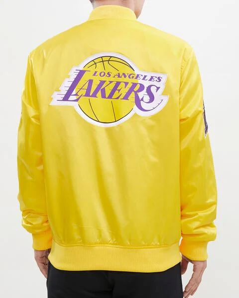 NBA LOS ANGELES LAKERS BIG LOGO MEN'S SATIN JACKET (YELLOW) - Image 13