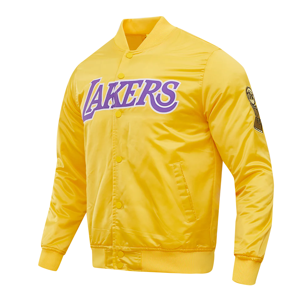 NBA LOS ANGELES LAKERS BIG LOGO MEN'S SATIN JACKET (YELLOW) - Image 15