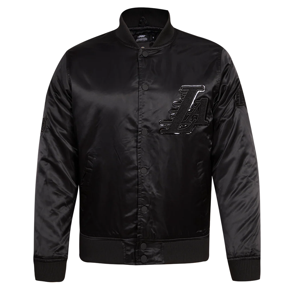 NBA LOS ANGELES LAKERS TRIPLE BLACK LOGO MEN'S SATIN JACKET (TRIPLE BLACK) - Image 3