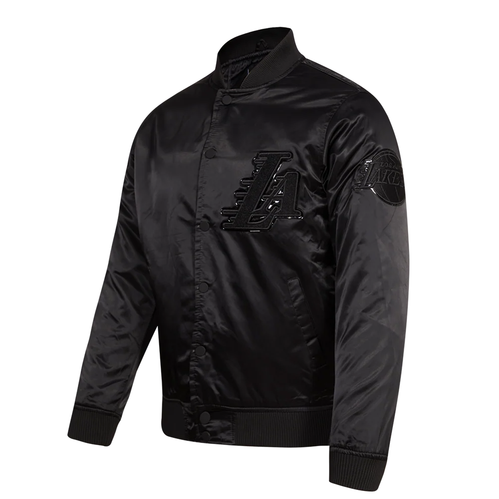 NBA LOS ANGELES LAKERS TRIPLE BLACK LOGO MEN'S SATIN JACKET (TRIPLE BLACK) - Image 4