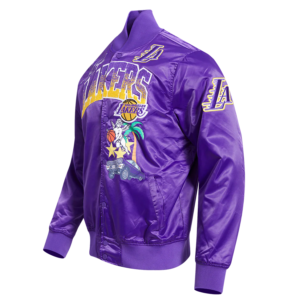 NBA LOS ANGELES LAKERS GRADIENT LOGO MEN'S SATIN JACKET (PURPLE) - Image 2