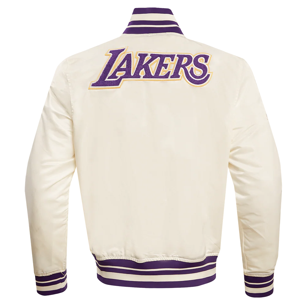 NBA LOS ANGELES LAKERS RETRO CLASSIC MEN'S RIB SATIN JACKET (EGGSHELL/ PURPLE) - Image 4