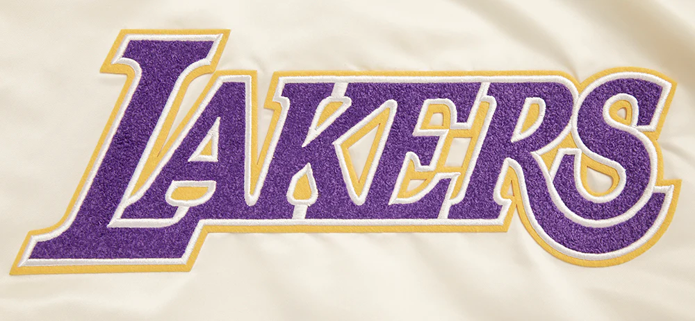 NBA LOS ANGELES LAKERS RETRO CLASSIC MEN'S RIB SATIN JACKET (EGGSHELL/ PURPLE) - Image 5