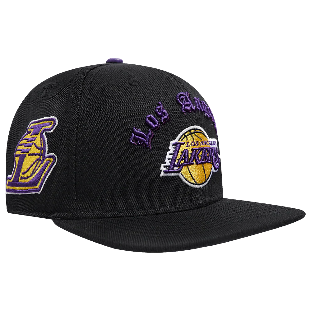 NBA LOS ANGELES LAKERS OLD ENGLISH UNISEX 6 PANEL SNAPBACK HAT (BLACK) - Image 2