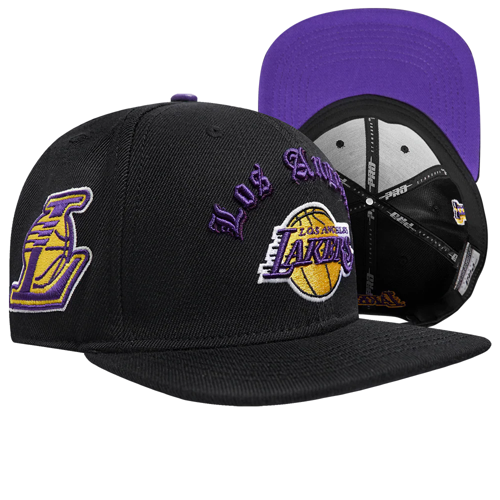 NBA LOS ANGELES LAKERS OLD ENGLISH UNISEX 6 PANEL SNAPBACK HAT (BLACK) - Image 8