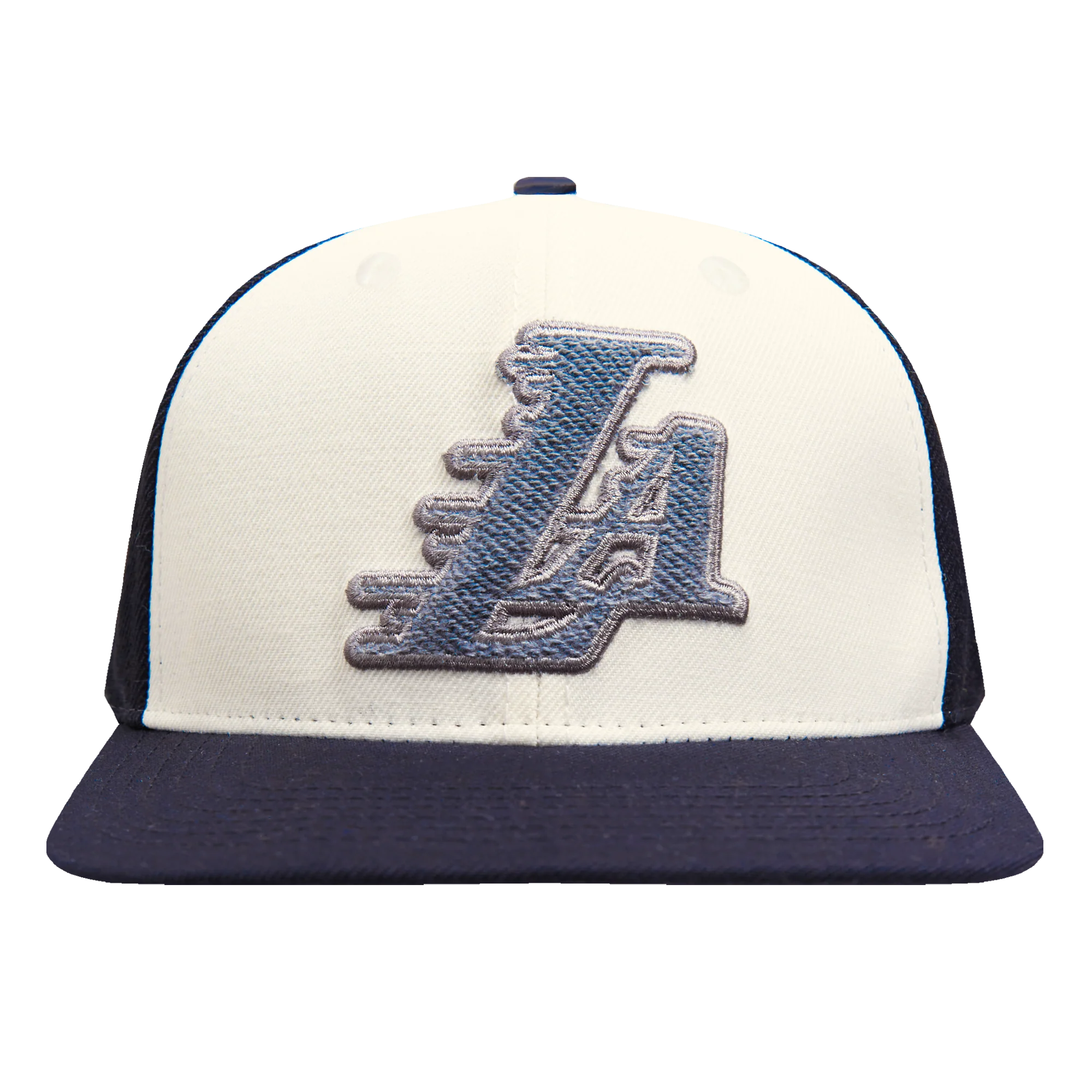 NBA LOS ANGELES LAKERS REVERSE FRENCH TERRY PINCH FRONT SNAPBACK HAT (EGGSHELL/ BLACK)