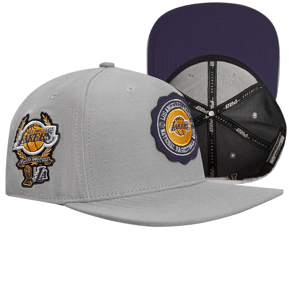 NBA LOS ANGELES LAKERS CREST EMBLEM UNISEX WOOL SNAPBACK HAT (GRAY) - Image 2