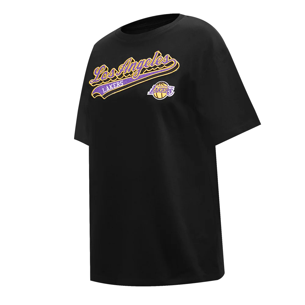 NBA LOS ANGELES LAKERS SCRIPT TAIL WOMEN'S BOYFRIEND TEE (BLACK) - Image 2