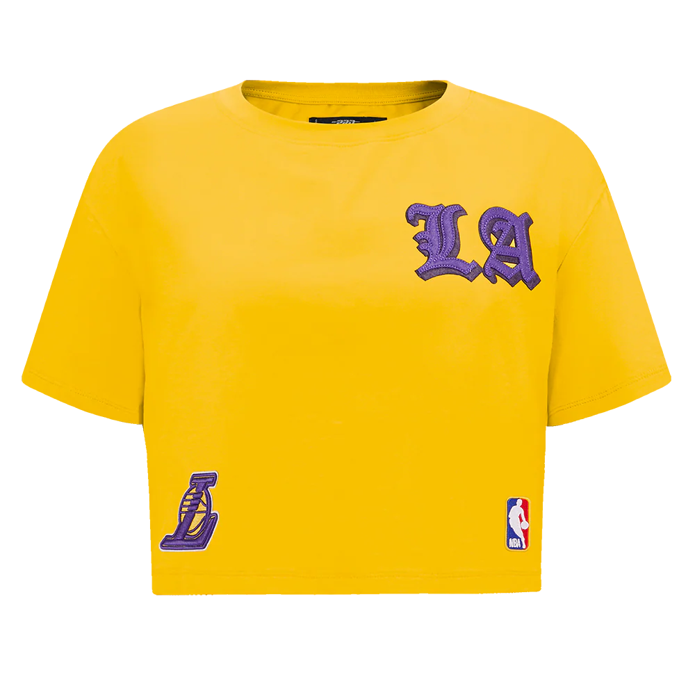 NBA LOS ANGELES LAKERS OLD ENGLISH WOMEN'S SJ BOXY TEE (YELLOW) - Image 3