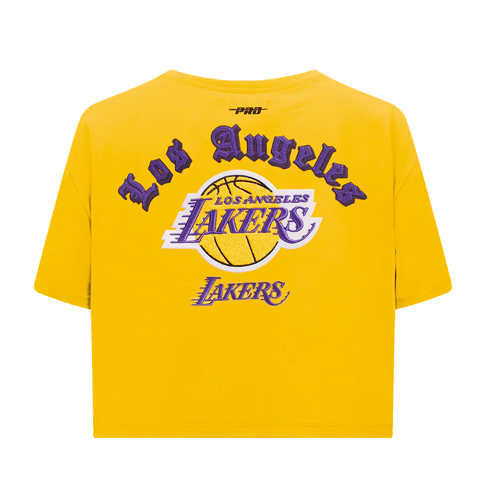 NBA LOS ANGELES LAKERS OLD ENGLISH WOMEN'S SJ BOXY TEE (YELLOW) - Image 5