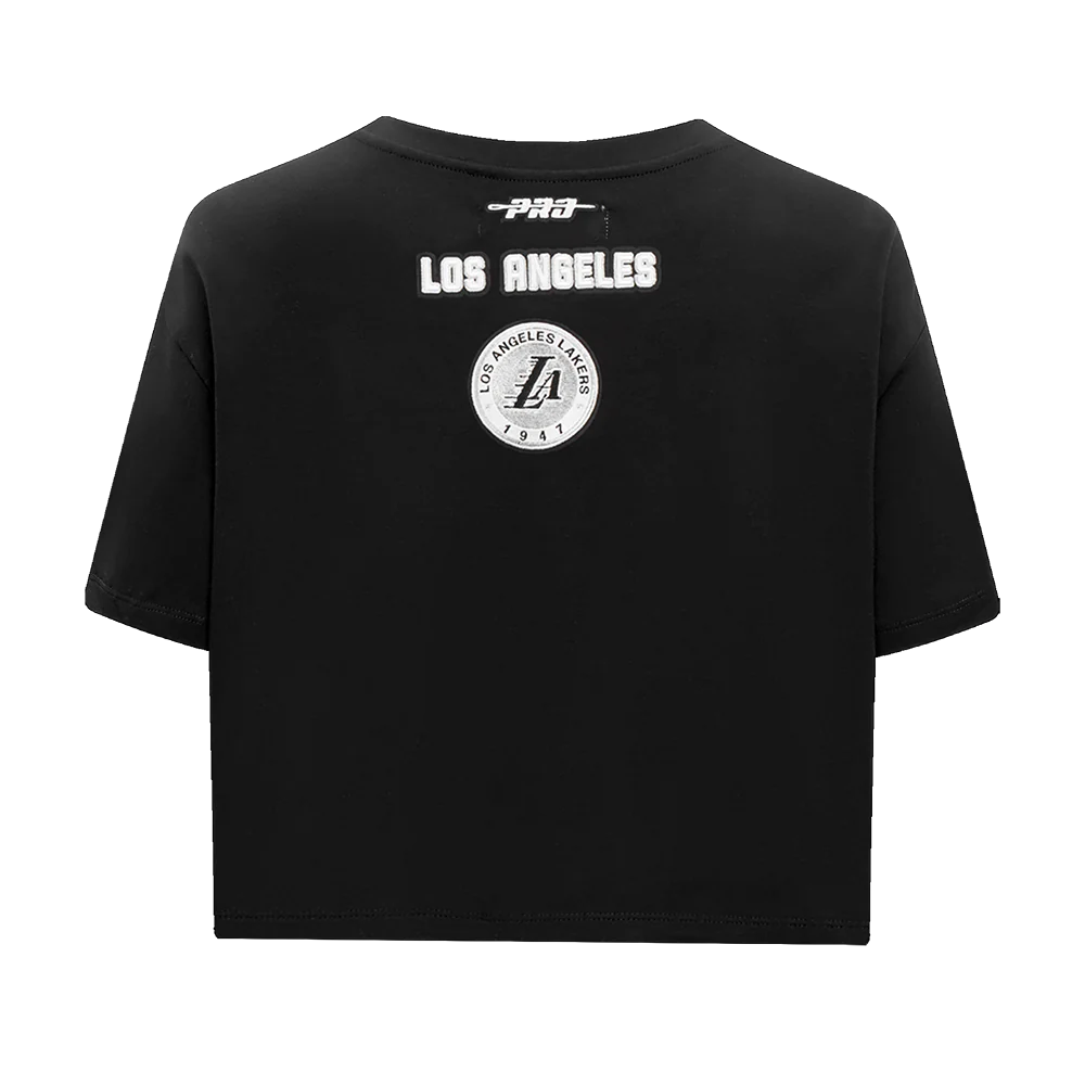 NBA LOS ANGELES LAKERS PEARLS WOMEN'S SINGLE JERSEY BOXY TEE (BLACK) - Image 3