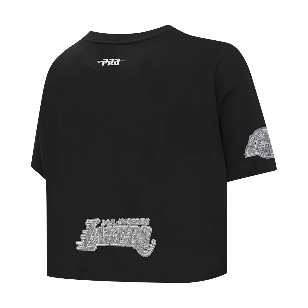 NBA LOS ANGELES LAKERS REVERSE FRENCH TERRY WOMEN'S SINGLE JERSEY BOXY TEE (BLACK) - Image 4