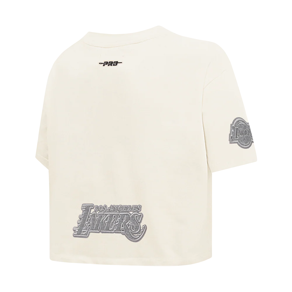 NBA LOS ANGELES LAKERS REVERSE FRENCH TERRY WOMEN'S SINGLE JERSEY BOXY TEE (EGGSHELL) - Image 4