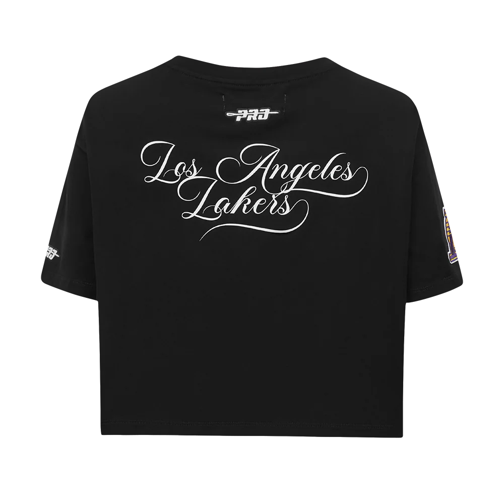 NBA LOS ANGELES LAKERS SUGAR SKULL WOMEN'S SINGLE JERSEY BOXY TEE (BLACK) - Image 4