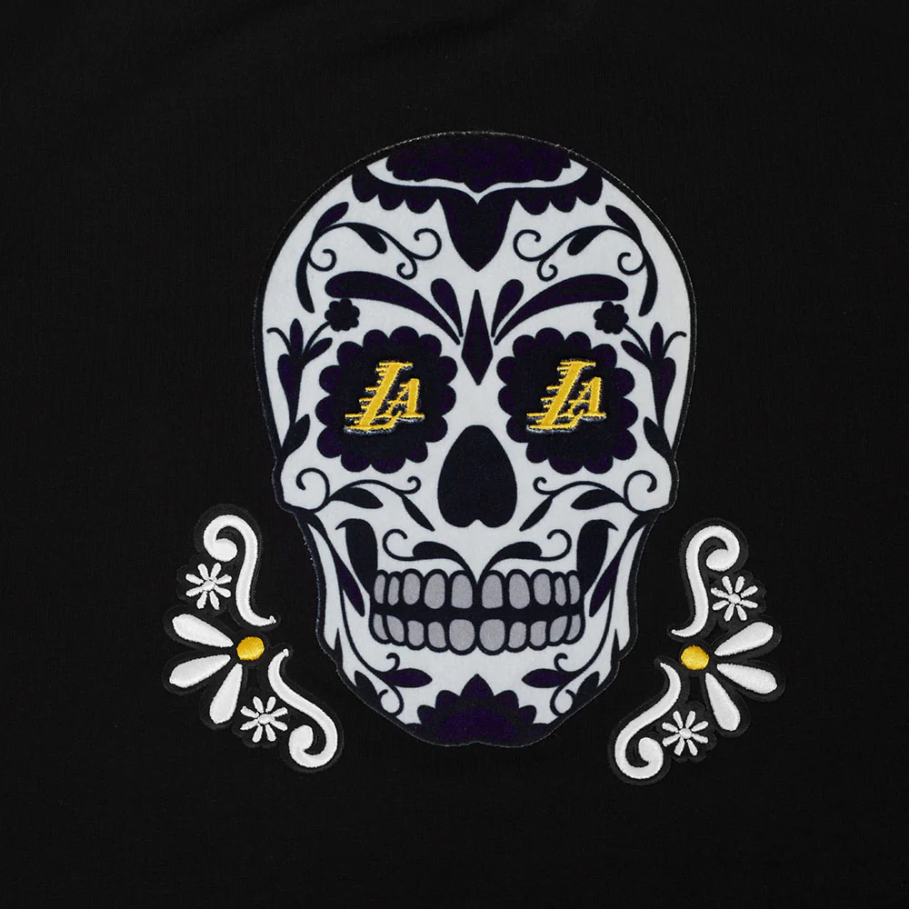 NBA LOS ANGELES LAKERS SUGAR SKULL WOMEN'S SINGLE JERSEY BOXY TEE (BLACK) - Image 6