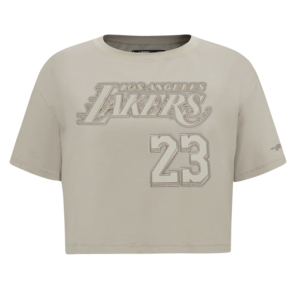 NBA LOS ANGELES LAKERS LEBRON JAMES #23 NEUTRAL PNN WOMEN'S SJ BOXY TEE (TAUPE) - Image 3