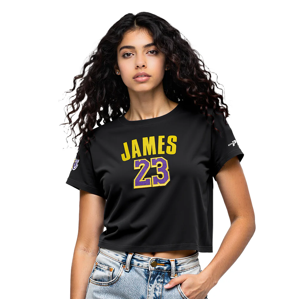 NBA LOS ANGELES LAKERS LEBRON JAMES #23 CLASSIC PNN WOMEN'S SJ BOXY TE (BLACK)
