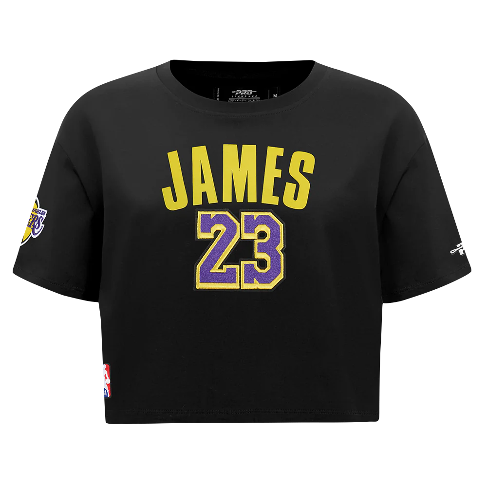 NBA LOS ANGELES LAKERS LEBRON JAMES #23 CLASSIC PNN WOMEN'S SJ BOXY TE (BLACK) - Image 3