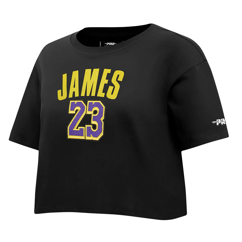 NBA LOS ANGELES LAKERS LEBRON JAMES #23 CLASSIC PNN WOMEN'S SJ BOXY TE (BLACK) - Image 4