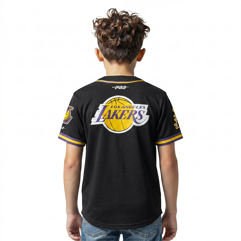 NBA LOS ANGELES LAKERS CLASSIC BIG BOYS MESH BUTTON DOWN SHIRT (BLACK/PURPLE) - Image 2