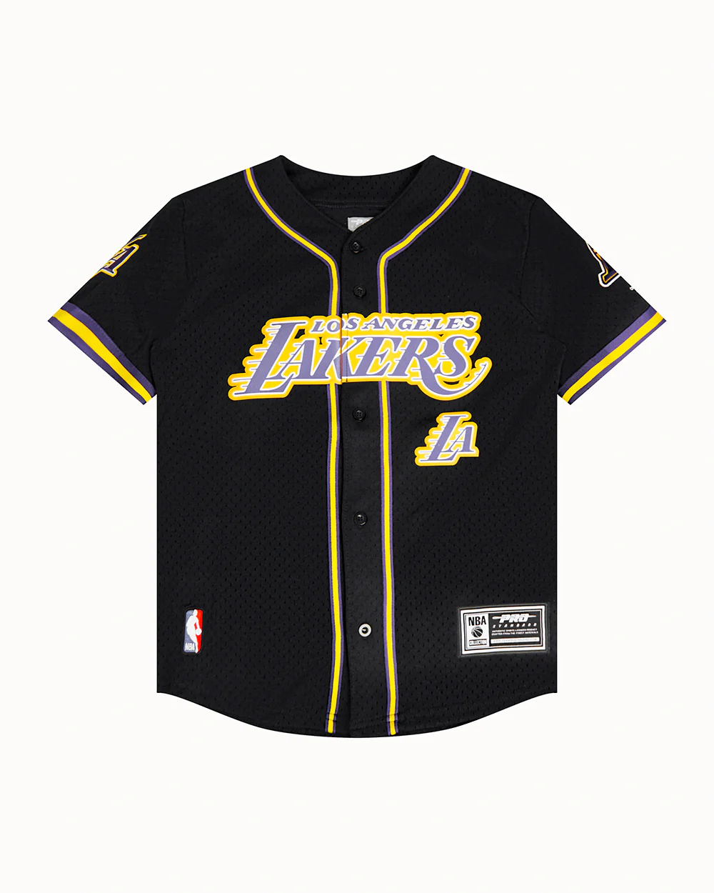 NBA LOS ANGELES LAKERS CLASSIC BIG BOYS MESH BUTTON DOWN SHIRT (BLACK/PURPLE) - Image 3