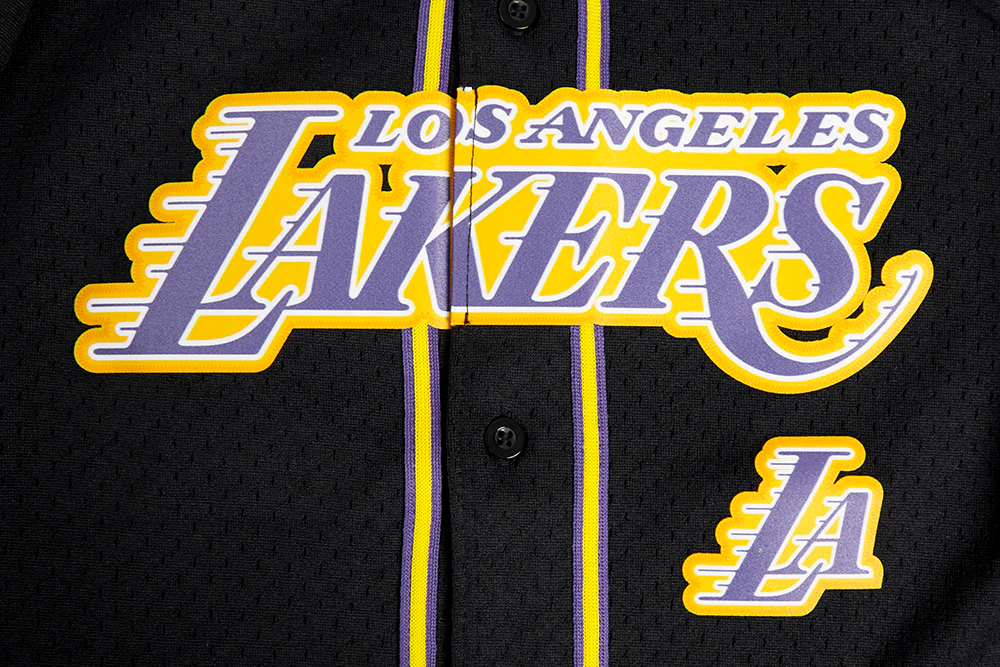 NBA LOS ANGELES LAKERS CLASSIC BIG BOYS MESH BUTTON DOWN SHIRT (BLACK/PURPLE) - Image 5
