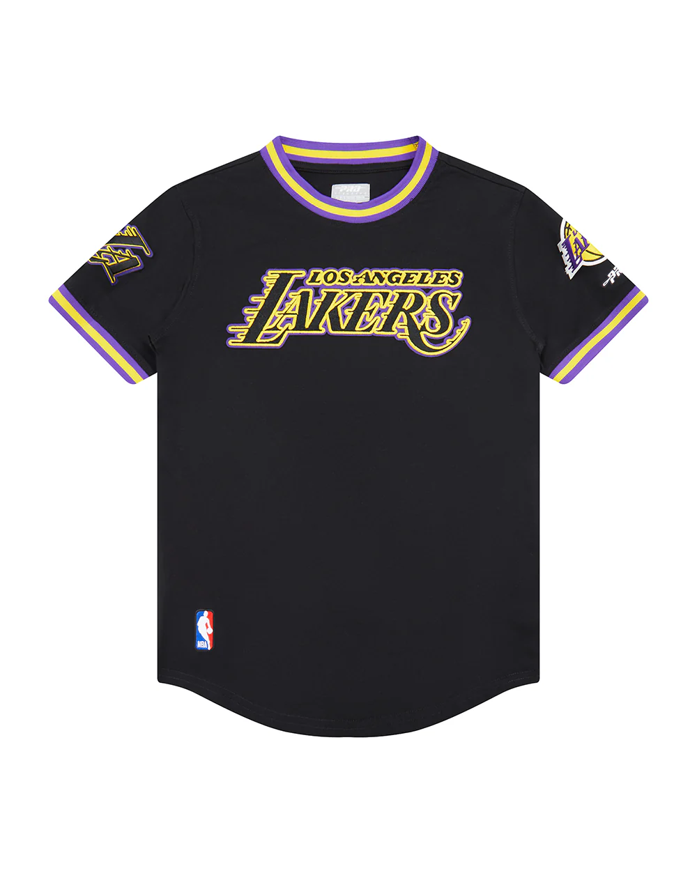 NBA LOS ANGELES LAKERS CLASSIC BIG BOYS SHORT SLEEVE STRIPED RIB TEE (BLACK/PURPLE)