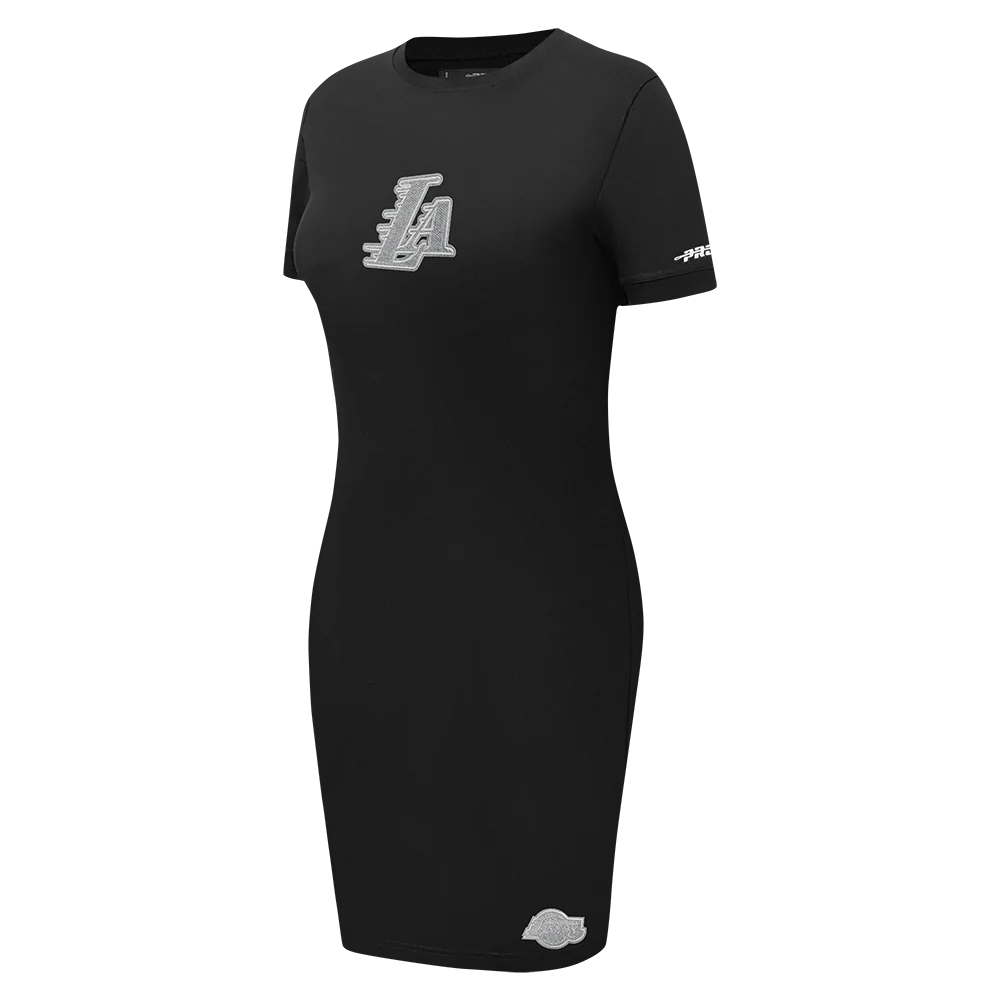 NBA LOS ANGELES LAKERS REVERSE FRENCH TERRY WOMEN'S BODYCON DRESS (BLACK) - Image 2