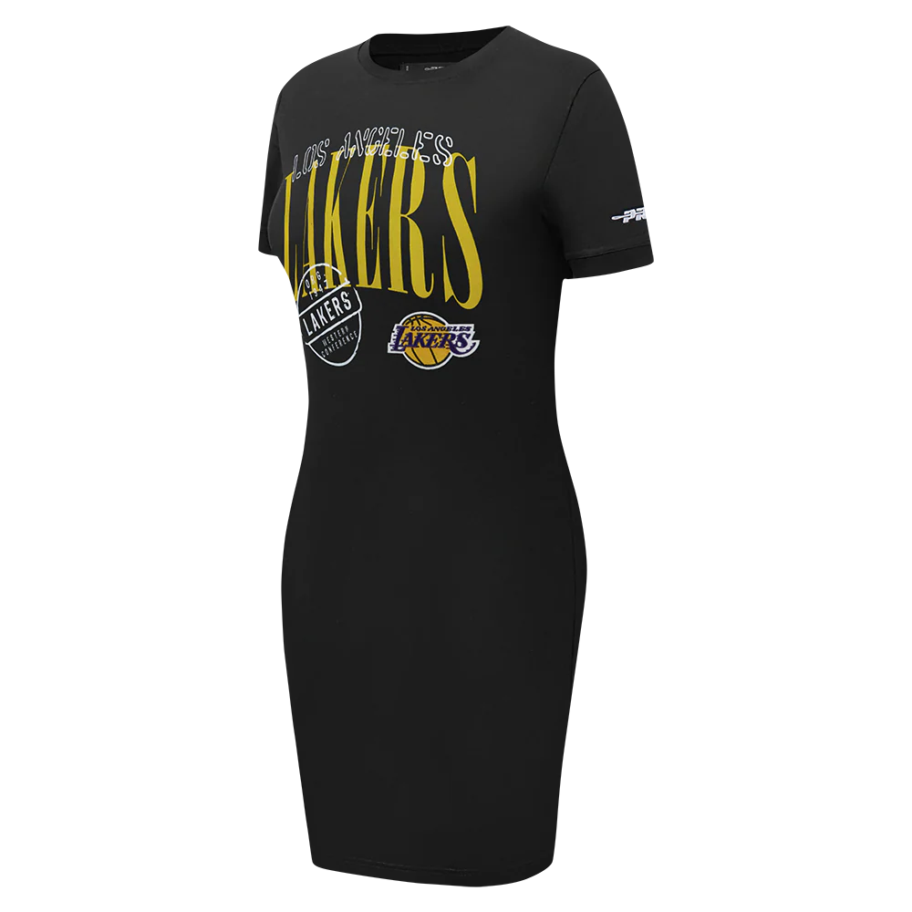 NBA LOS ANGELES LAKERS STAMPED WOMEN'S BODY CON DRESS (BLACK) - Image 4