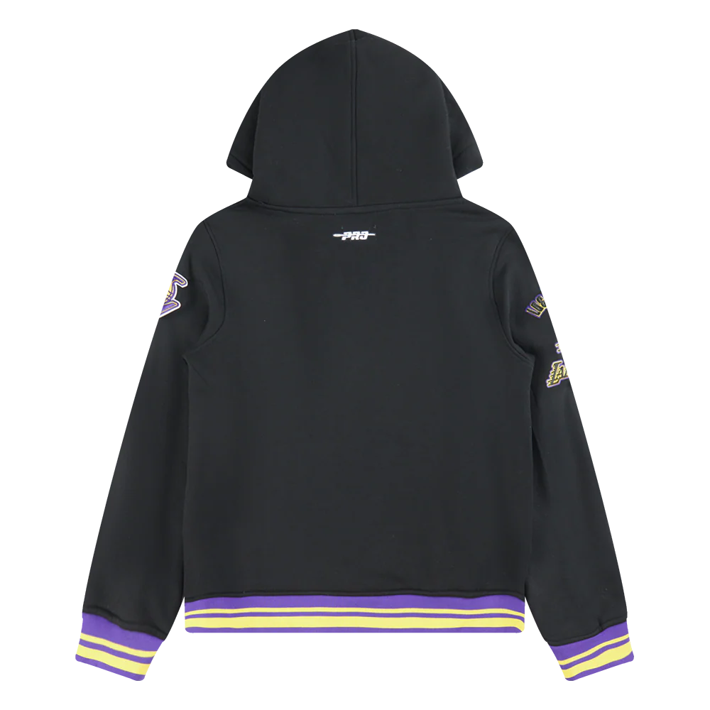 NBA LOS ANGELES LAKERS RETRO CLASSIC BIG BOYS RIB FLEECE PULLOVER HOODIE (BLACK/PURPLE) - Image 2