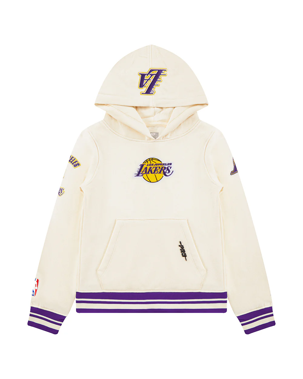 NBA LOS ANGELES LAKERS RETRO CLASSIC BIG BOYS RIB FLEECE PULLOVER HOODIE (EGGSHELL/ PURPLE)