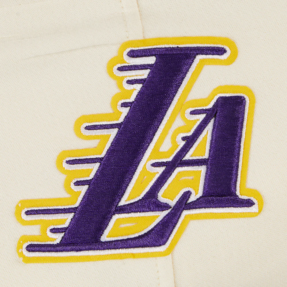 NBA LOS ANGELES LAKERS RETRO CLASSIC BIG BOYS RIB FLEECE PULLOVER HOODIE (EGGSHELL/ PURPLE) - Image 4