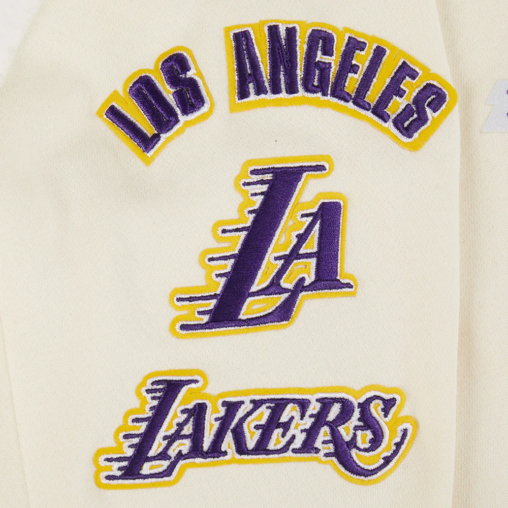 NBA LOS ANGELES LAKERS RETRO CLASSIC BIG BOYS RIB FLEECE PULLOVER HOODIE (EGGSHELL/ PURPLE) - Image 5
